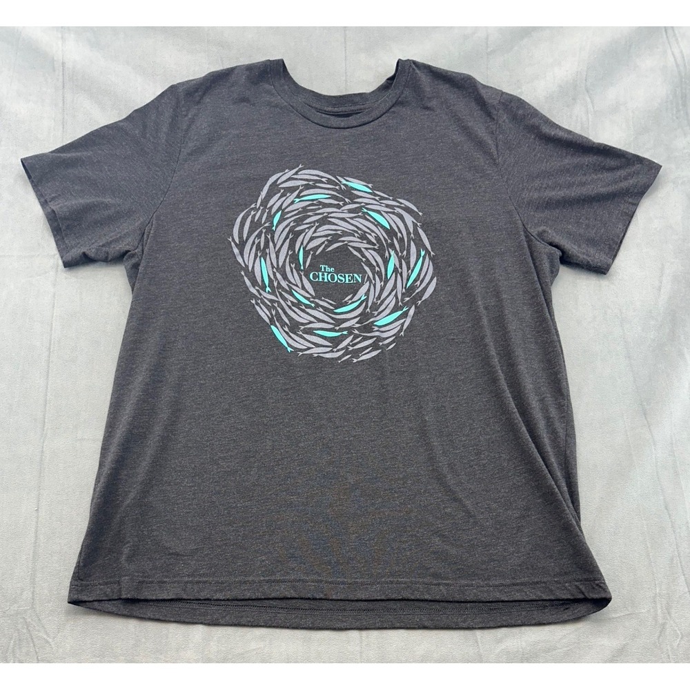 The Chosen TV Series Fish Swirl Graphic TShirt Mens XL Charcoal Grey Crew Neck